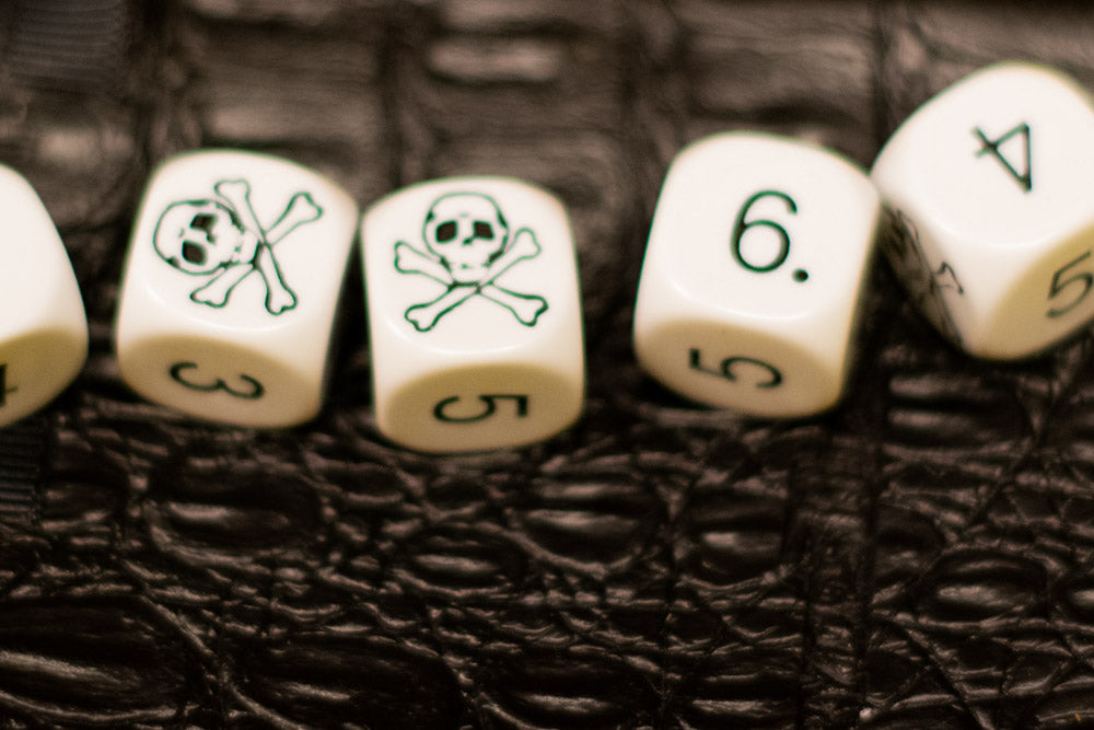White Pirate D6 Dice Numbered with Skull and Cross Bones (sold per die)