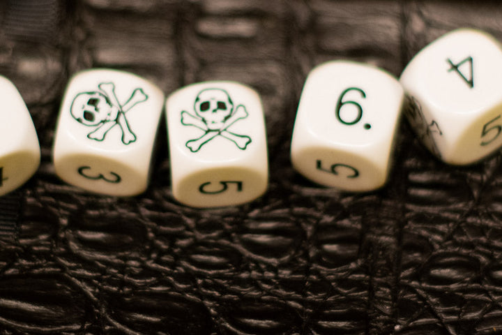White Pirate D6 Dice Numbered with Skull and Cross Bones (sold per die)
