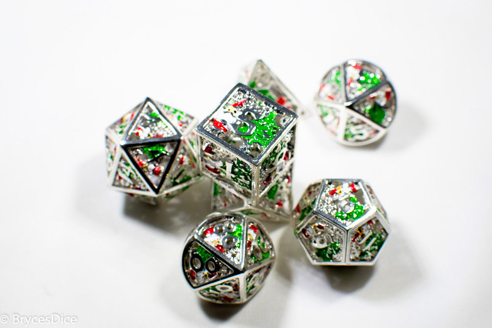Metal Winter Holliday Santa 7-Dice Set (silver)