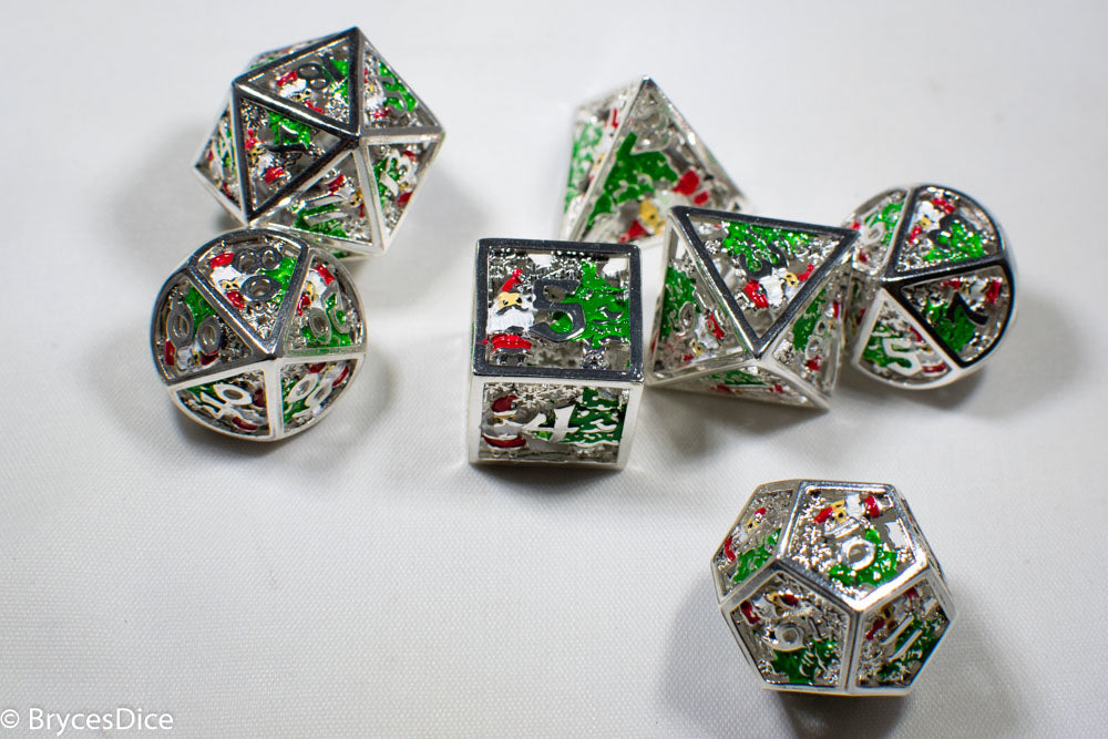 Metal Winter Holliday Santa 7-Dice Set (silver)