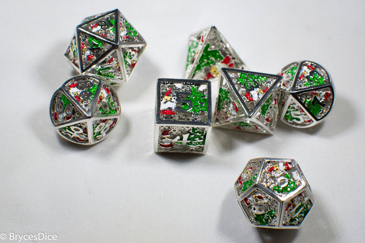 Metal Winter Holliday Santa 7-Dice Set (silver)