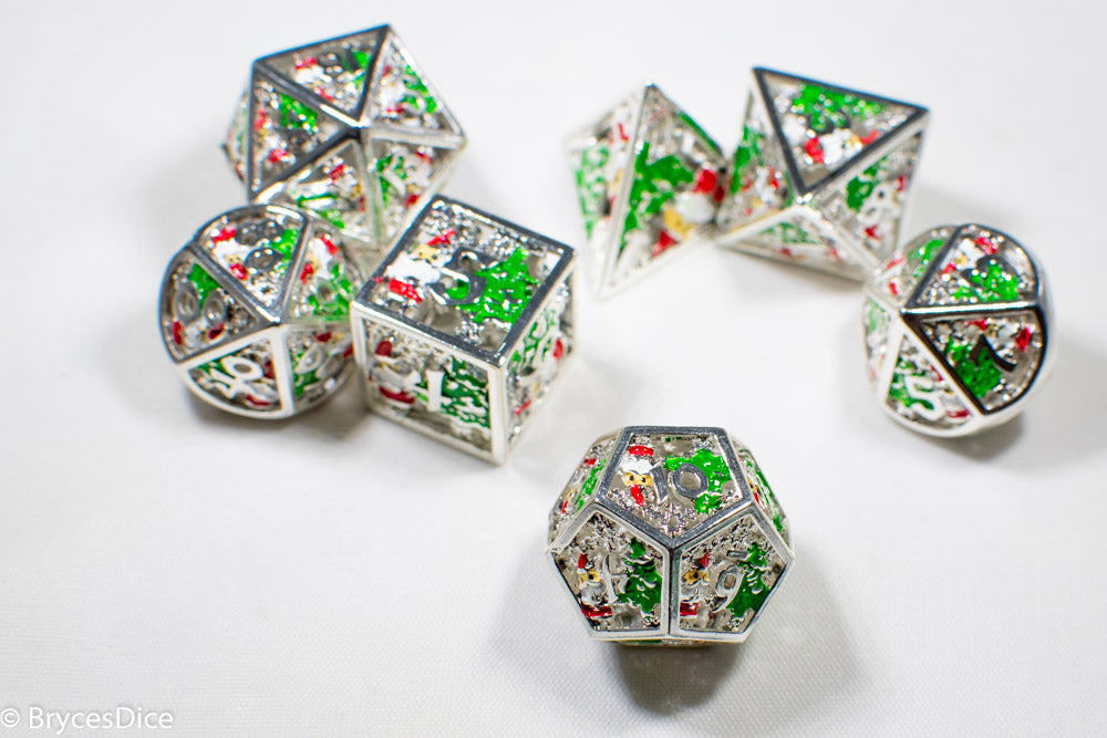 Metal Winter Holliday Santa 7-Dice Set (silver)