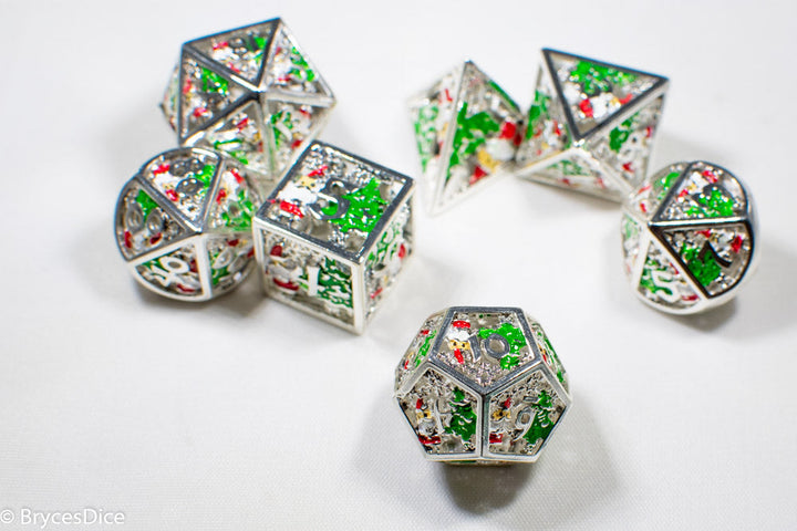 Metal Winter Holliday Santa 7-Dice Set (silver)