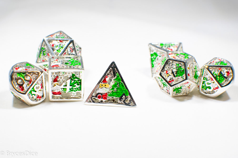 Metal Winter Holliday Santa 7-Dice Set (silver)