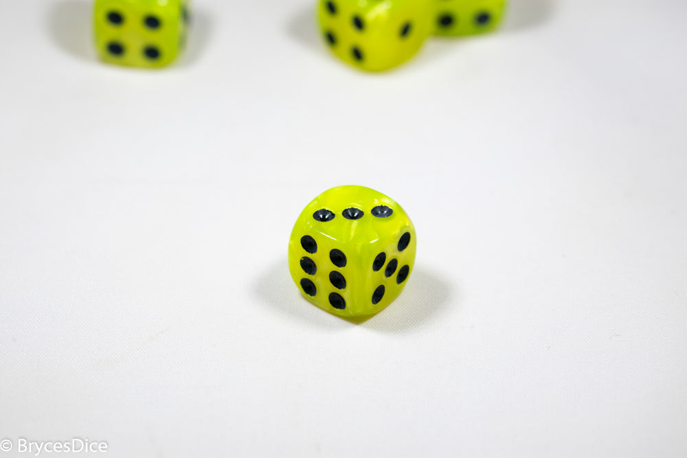 Pearl/Swirl Pipped d6 Dice Orange/Pink/Maroon/Electric Yellow/Brown/Blue/Green/Cranberry 16mm (SOLD BY PIECE)