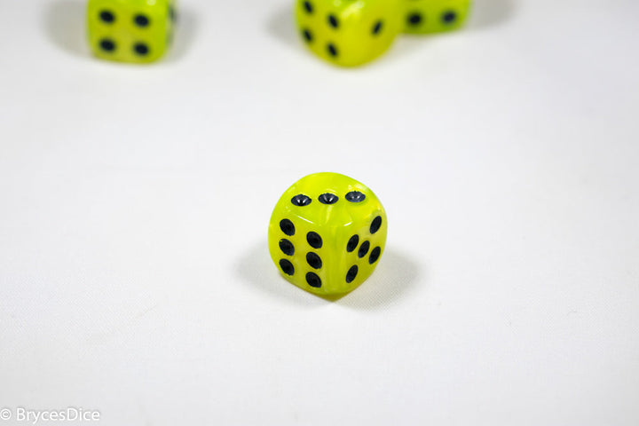 Pearl/Swirl Pipped d6 Dice Orange/Pink/Maroon/Electric Yellow/Brown/Blue/Green/Cranberry 16mm (SOLD BY PIECE)