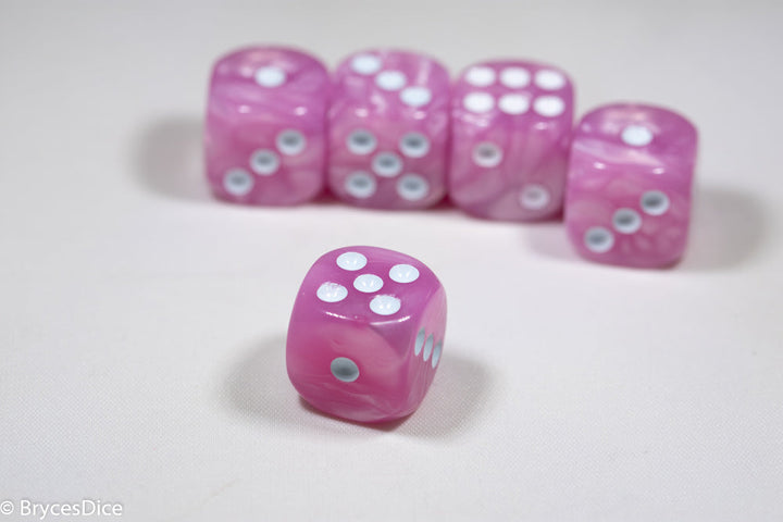 Pearl/Swirl Pipped d6 Dice Orange/Pink/Maroon/Electric Yellow/Brown/Blue/Green/Cranberry 16mm (SOLD BY PIECE)