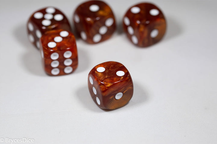 Pearl/Swirl Pipped d6 Dice Orange/Pink/Maroon/Electric Yellow/Brown/Blue/Green/Cranberry 16mm (SOLD BY PIECE)