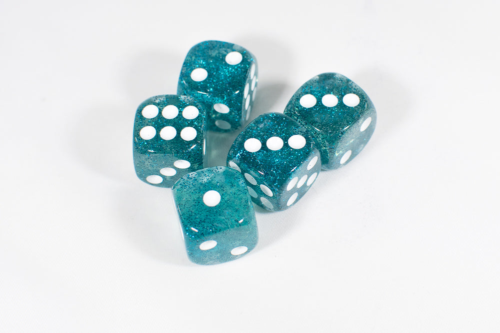 Blue with Glitter D6 16mm Pipped Dice (sold by the piece)