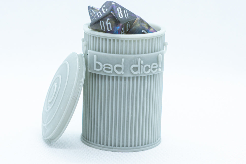 Trash Can Dice Jail: 3d Printed Grey Trash Can for Bad Dice D&D Dice Accessory