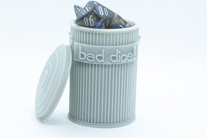 Trash Can Dice Jail: 3d Printed Grey Trash Can for Bad Dice D&D Dice Accessory