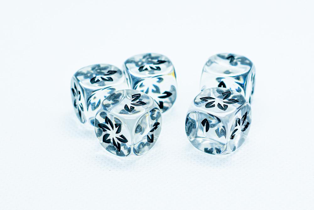 10-Pack Clear w/Black Falling Petals Dice 16mm D6 Flower Dice