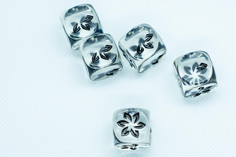 10-Pack Clear w/Black Falling Petals Dice 16mm D6 Flower Dice