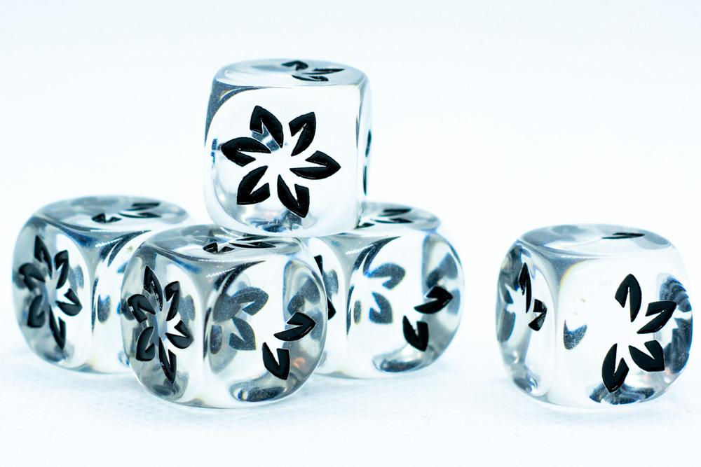 10-Pack Clear w/Black Falling Petals Dice 16mm D6 Flower Dice