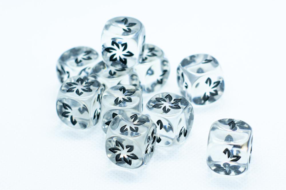 10-Pack Clear w/Black Falling Petals Dice 16mm D6 Flower Dice