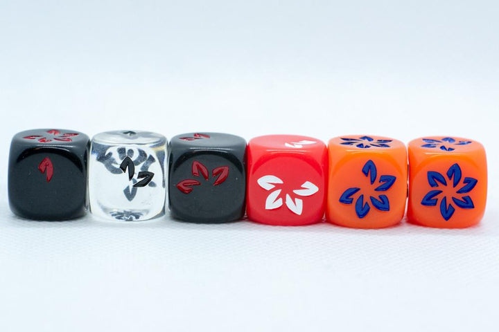 10-Pack Clear w/Black Falling Petals Dice 16mm D6 Flower Dice