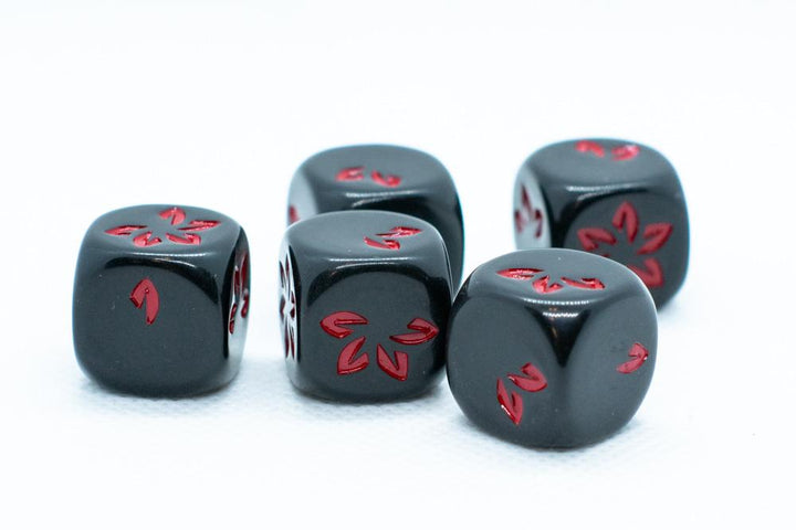10-Pack Black w/Red Falling Petals Dice 16mm D6 Flower Dice