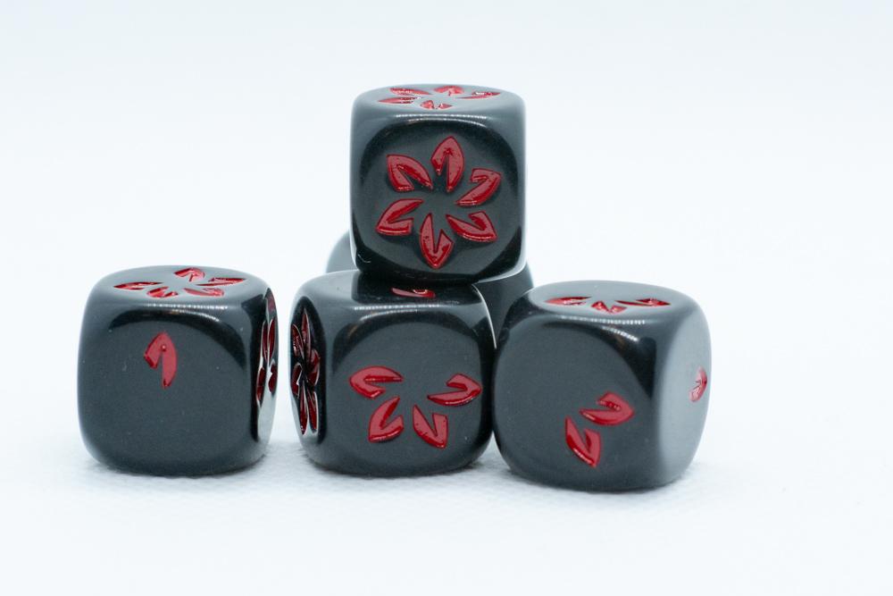 10-Pack Black w/Red Falling Petals Dice 16mm D6 Flower Dice