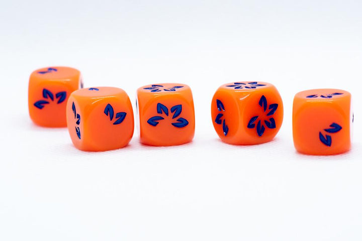 10-Pack Orange w/Blue Falling Petals Dice 16mm D6 Flower Dice