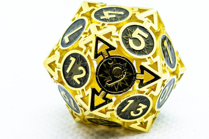 Single d6/d20 Shiny Gold w/Black Deadly Arrow Dice