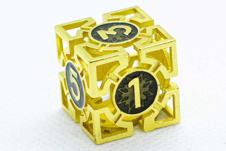 Single d6/d20 Shiny Gold w/Black Deadly Arrow Dice