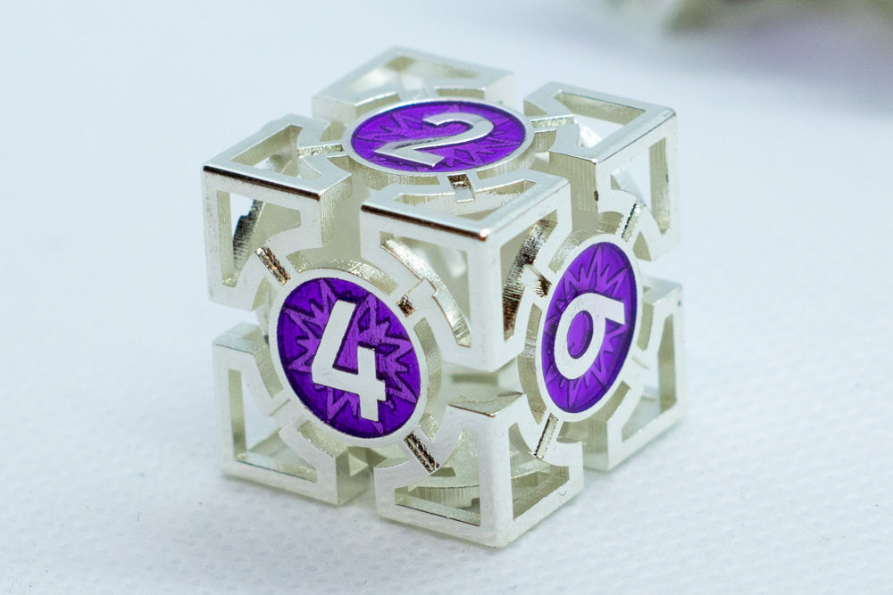 Single d6/d20 Guardian Silver w/Purple Deadly Arrow Dice