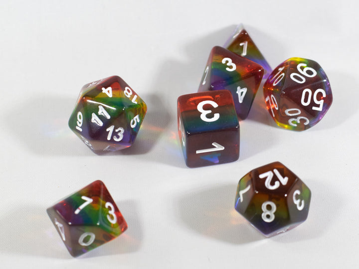 Translucent Rainbow Aurora Poly Dice Set Red Yellow Green Blue (7) New RPG DnD