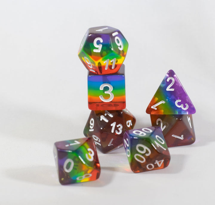 Translucent Rainbow Aurora Poly Dice Set Red Yellow Green Blue (7) New RPG DnD