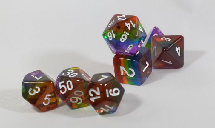 Translucent Rainbow Aurora Poly Dice Set Red Yellow Green Blue (7) New RPG DnD