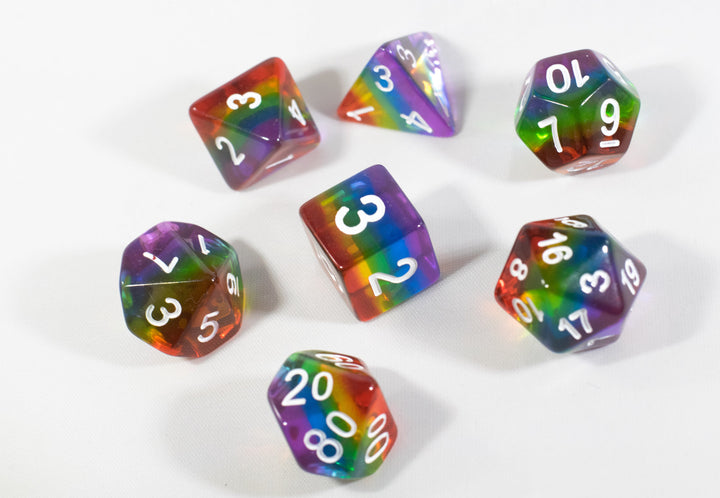 Translucent Rainbow Aurora Poly Dice Set Red Yellow Green Blue (7) New RPG DnD