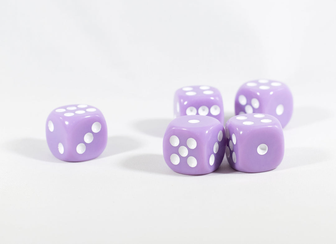 Light Purple Lavender Opaque Dice 16mm 6-Sided RPG Magic D&D Unique with White Pips Rolls (per die)