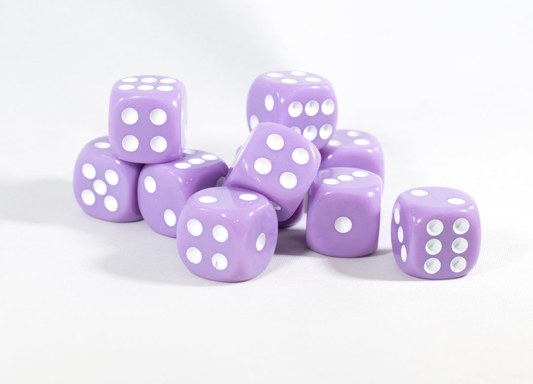 Light Purple Lavender Opaque Dice 16mm 6-Sided RPG Magic D&D Unique with White Pips Rolls (per die)
