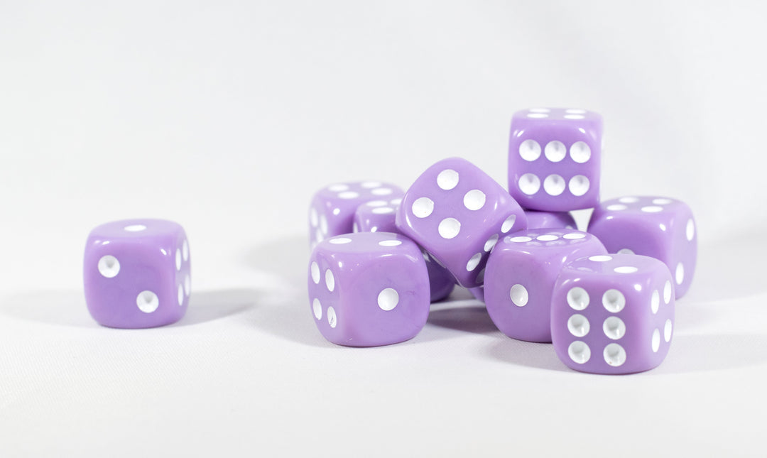 Light Purple Lavender Opaque Dice 16mm 6-Sided RPG Magic D&D Unique with White Pips Rolls (per die)
