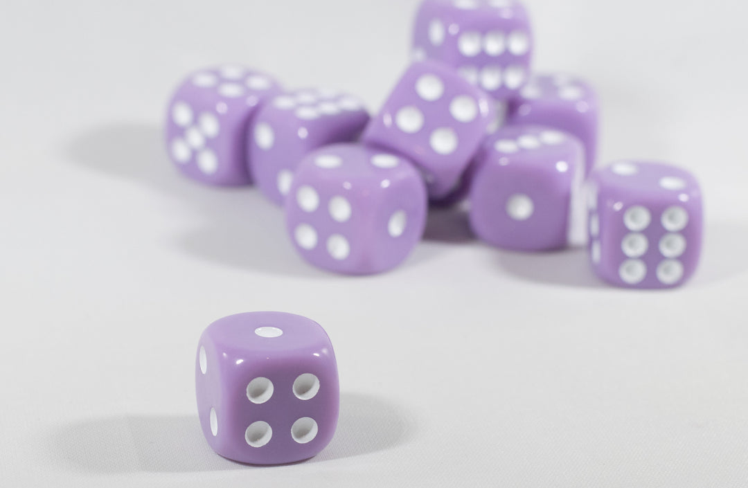Light Purple Lavender Opaque Dice 16mm 6-Sided RPG Magic D&D Unique with White Pips Rolls (per die)