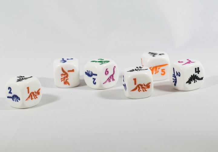 White Dice with Dinosaurs 6 Sided Bunco RPG D6 16mm Roll Kids School