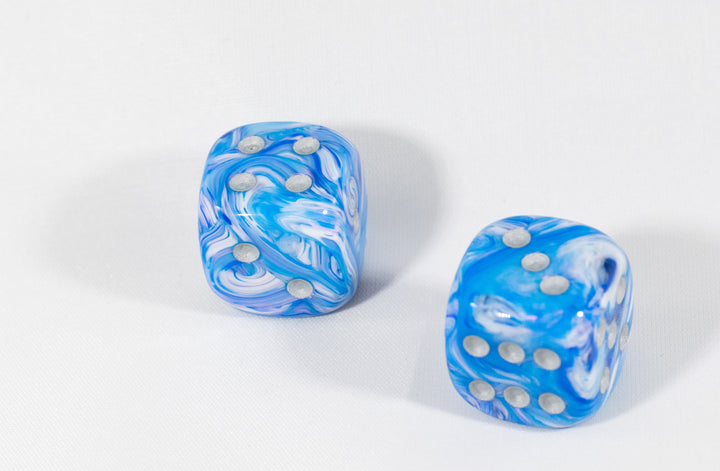 OOP Rare 20mm Blue Mother Of Pearl New RPG DnD with Silver Pips 2 Pack (2) Die