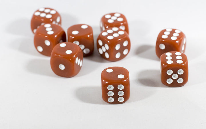 Brown Opaque Dice Set 16mm 6-Sided RPG Magic D&D Unique with White Pips Rolls