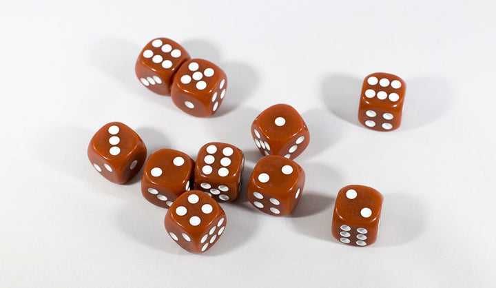 Brown Opaque Dice Set 16mm 6-Sided RPG Magic D&D Unique with White Pips Rolls
