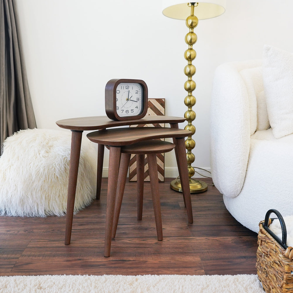 Dainty Walnut Nesting Table with Clock