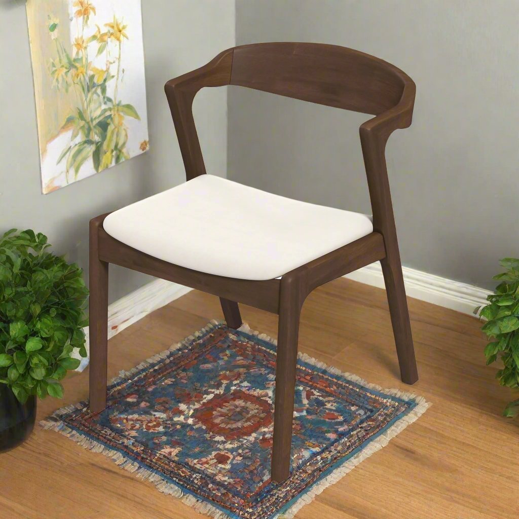 Dakota Solid Wood Cream Velvet Dining Chair (Set Of 2) Left Angle