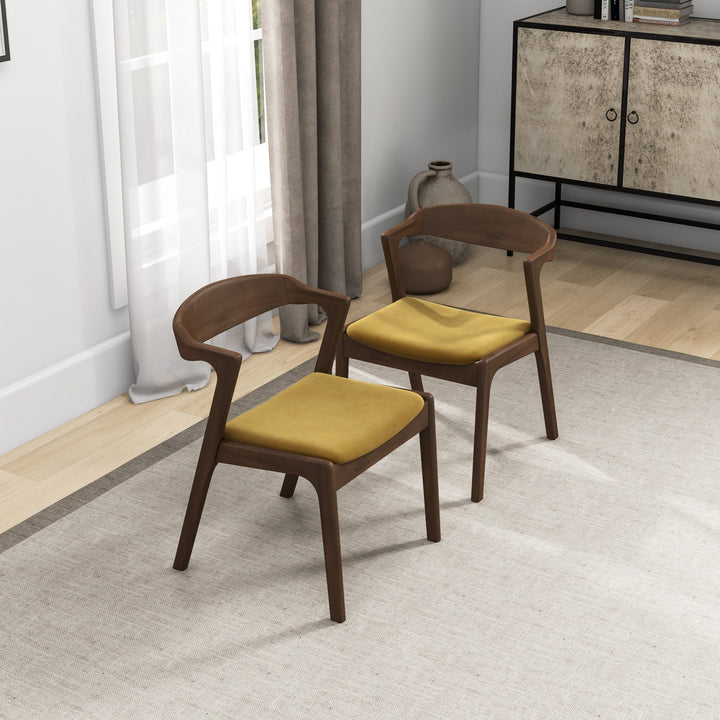 Dakota Dark Yellow Velvet Dining Chair (Set Of 2) Right Angled View