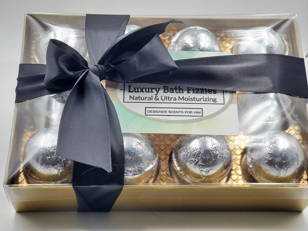Designer Scents Bath Bomb Gift Set for Men with 12 Foil Wrapped 2.5 oz. Bath Bombs