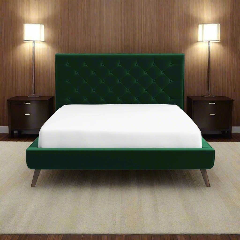 Dillon Dark Green Velvet Platform Bed (Queen Size) Another Front Photo.