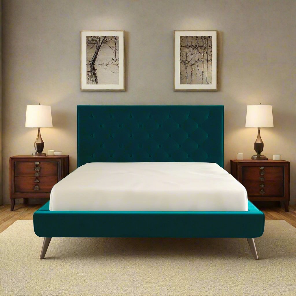 Dillon Teal Velvet Platform Bed (Queen Size) Front Photo.