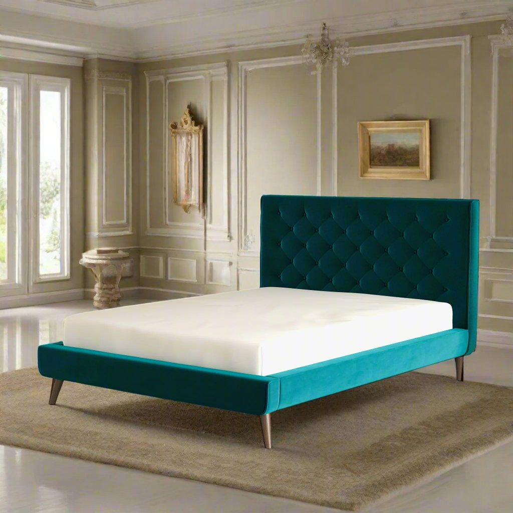 Dillon Teal Velvet Platform Bed (Queen Size)