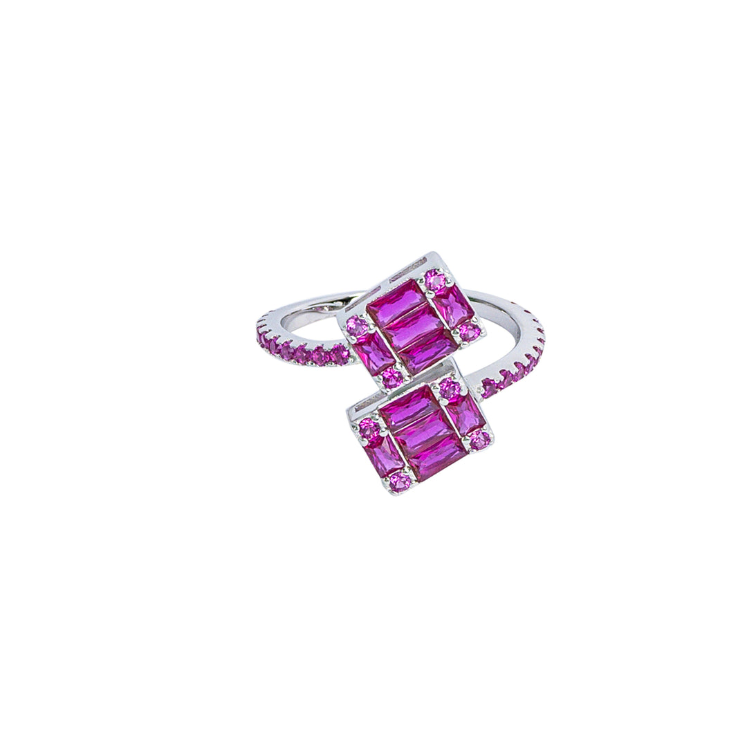 Adjustable Ruby CZ Statement Ring - Double Einstein Design | Sterling Silver