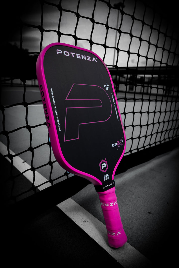 P+ PowerSpin Carbon COREx3 Pickleball Paddle (Neon Pink, Elongated Face)