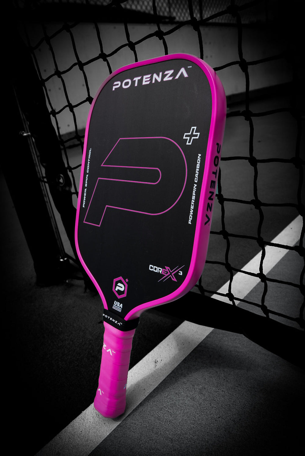 P+ PowerSpin Carbon COREx3 Pickleball Paddle (Neon Pink, Elongated Face)