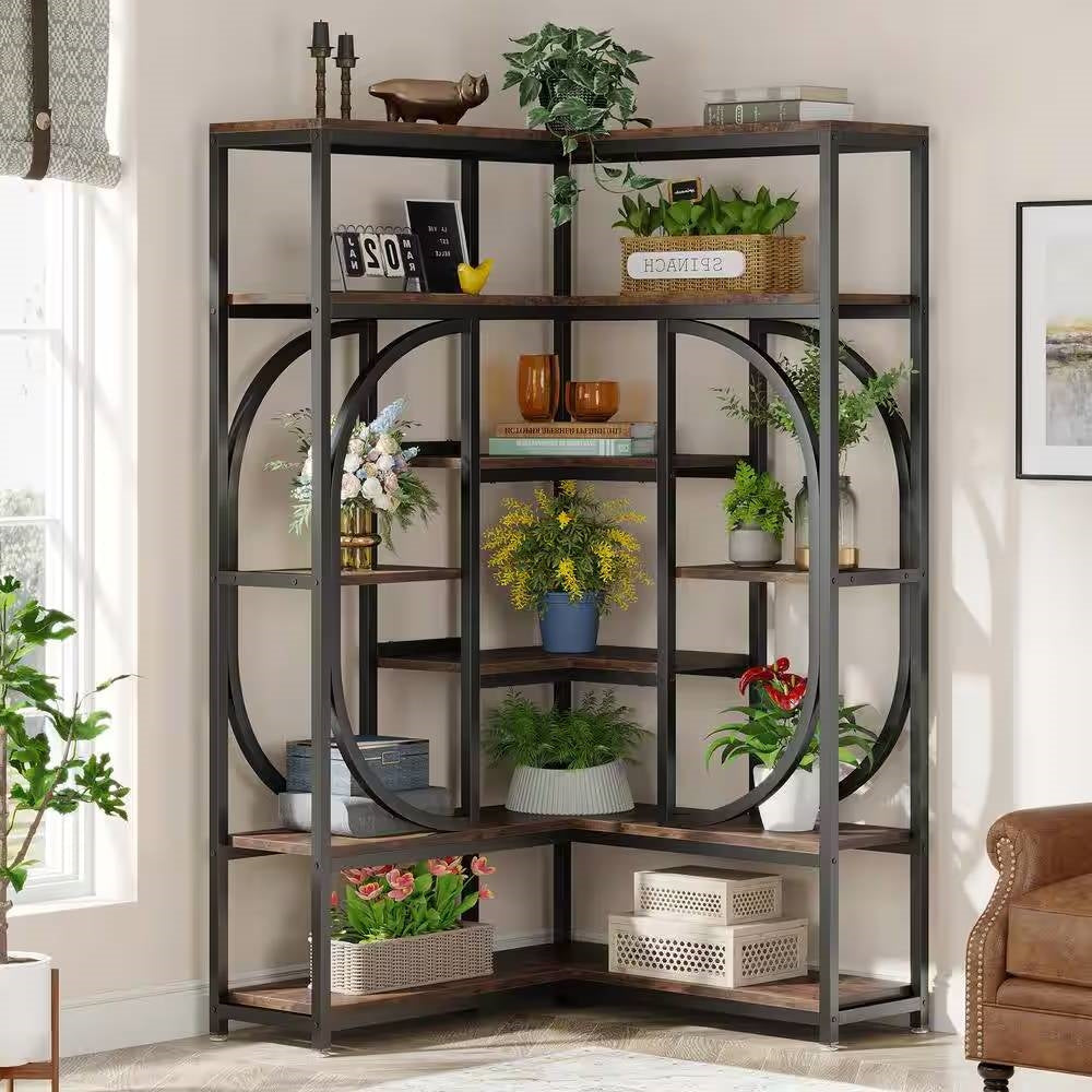 67-inch-Tall Modern Industrial Metal Wood Corner Bookcase