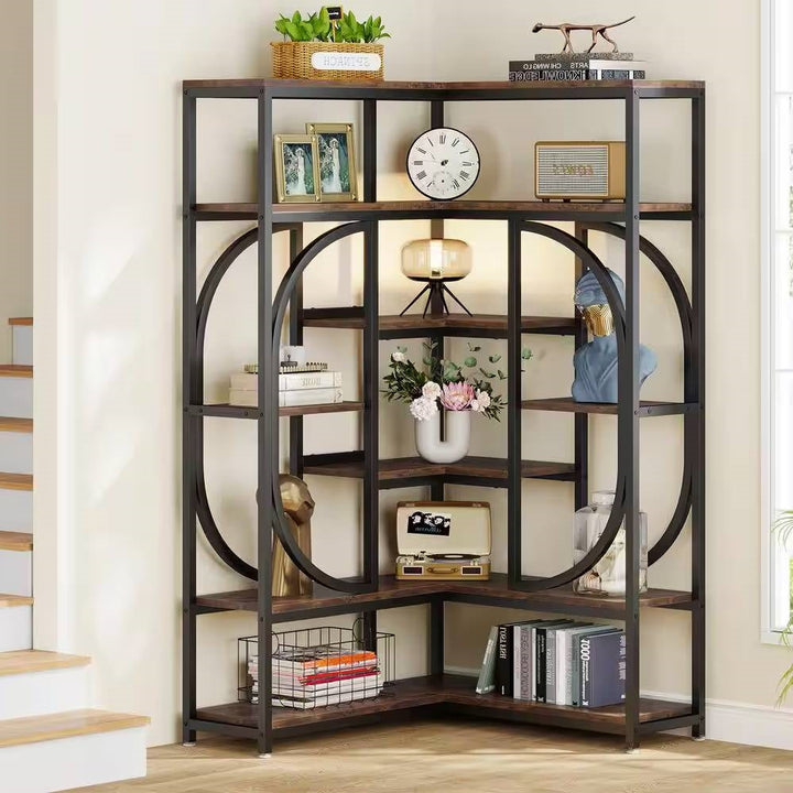 67-inch-Tall Modern Industrial Metal Wood Corner Bookcase